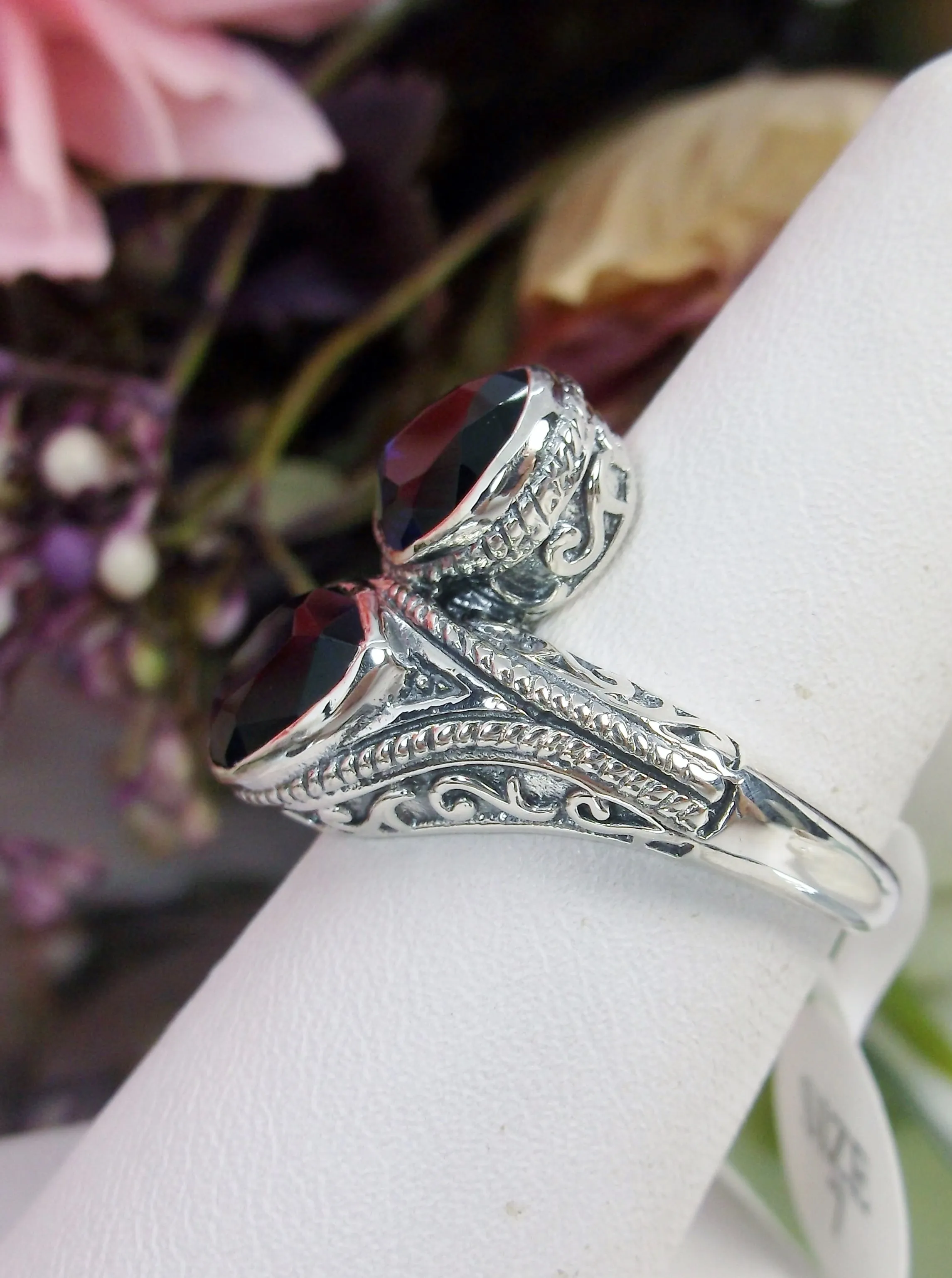 Blue Sapphire Ring, Teardrop Swirl Snake Eye, Art Deco Jewelry #D221