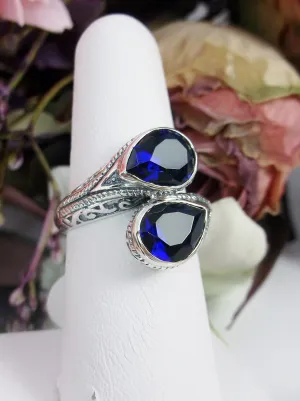 Blue Sapphire Ring, Teardrop Swirl Snake Eye, Art Deco Jewelry #D221