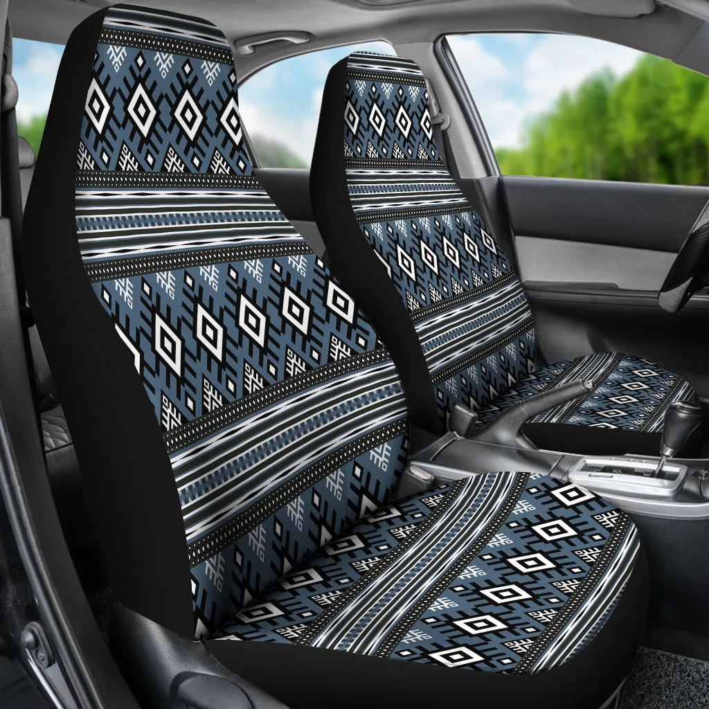 Blue , White and Black Abstract Boho Ethnic Pattern Car Seat Covers Set