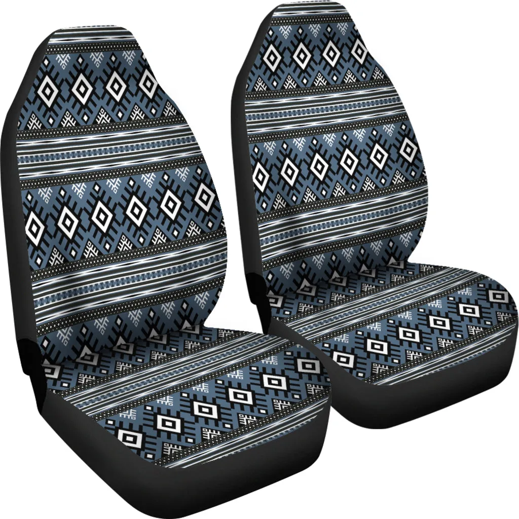 Blue , White and Black Abstract Boho Ethnic Pattern Car Seat Covers Set