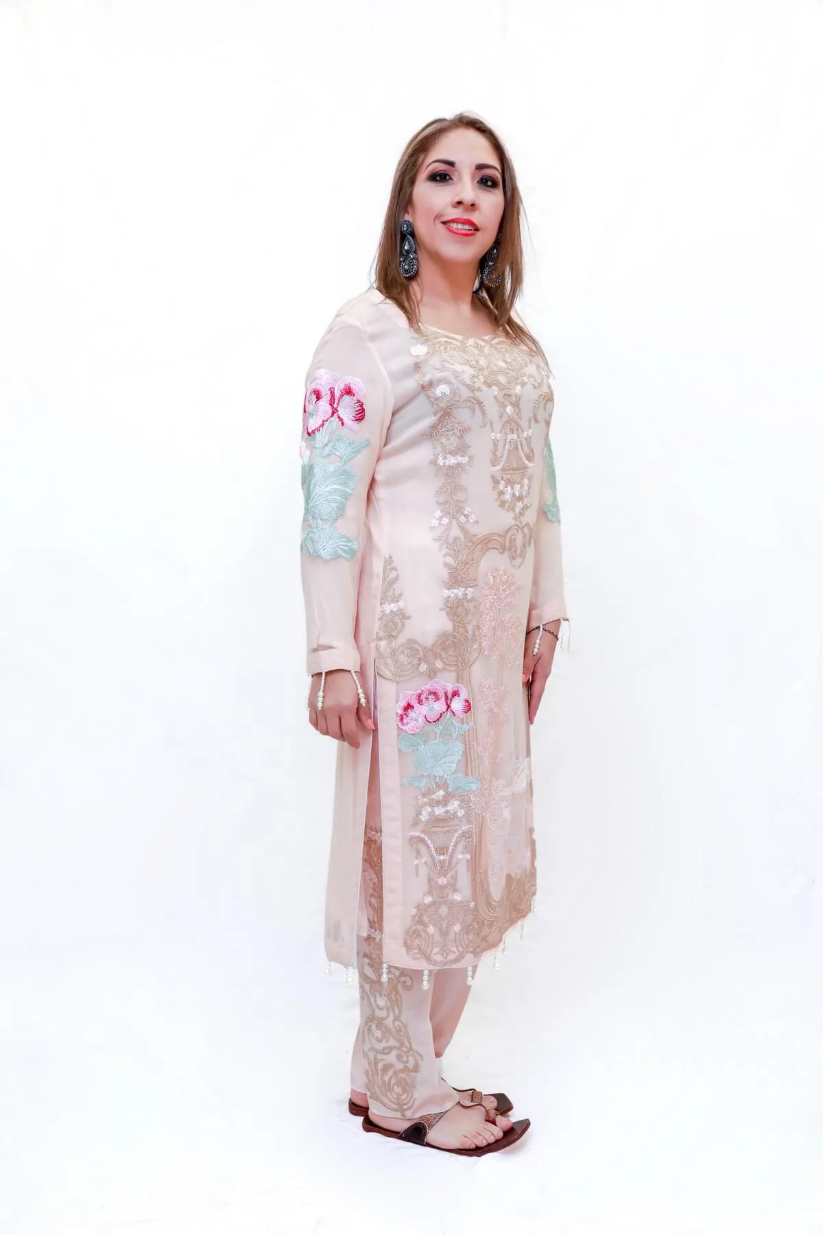 Blush Pink Indian Pakistani Chiffon Salwar Kameez - Suit