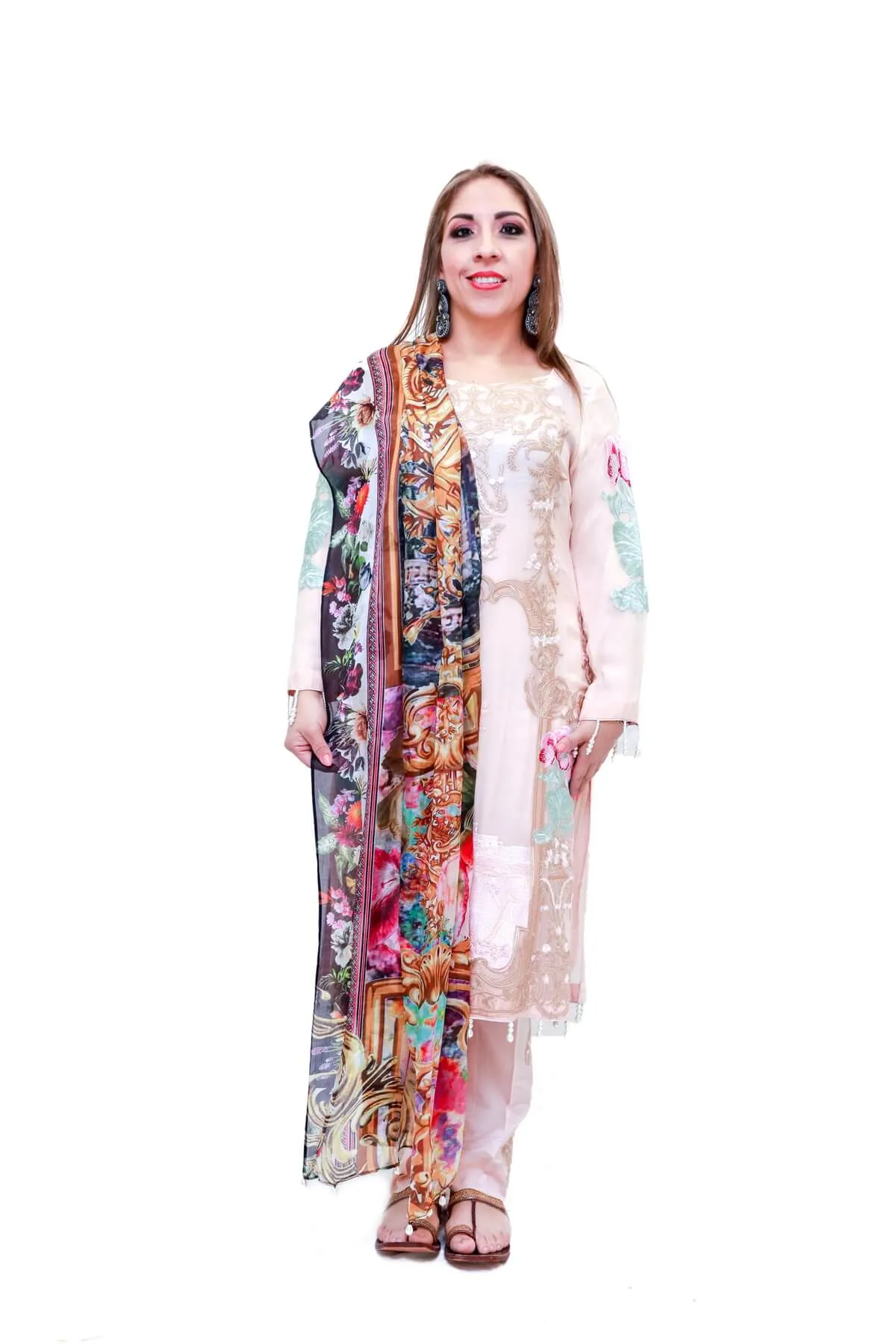 Blush Pink Indian Pakistani Chiffon Salwar Kameez - Suit