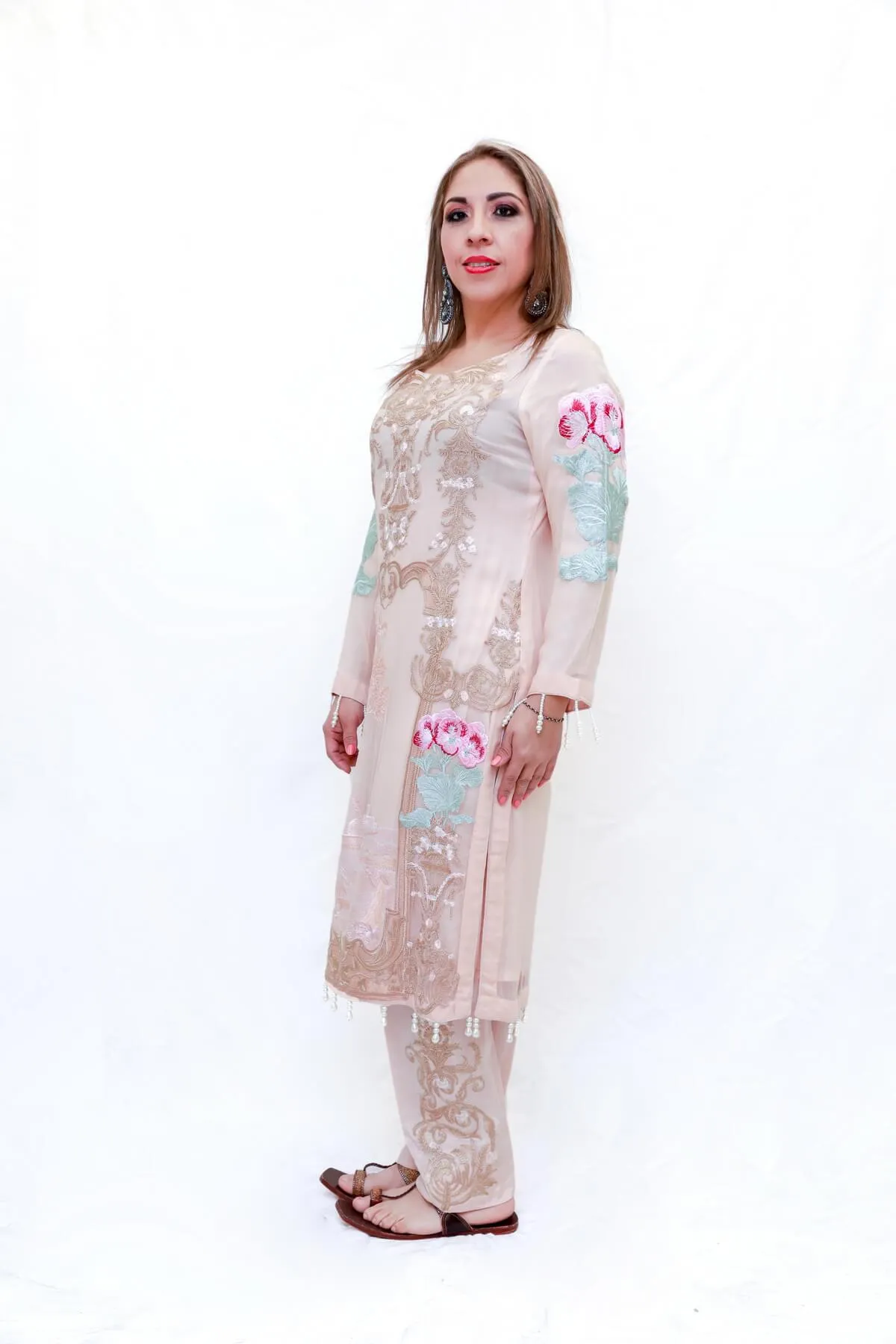 Blush Pink Indian Pakistani Chiffon Salwar Kameez - Suit