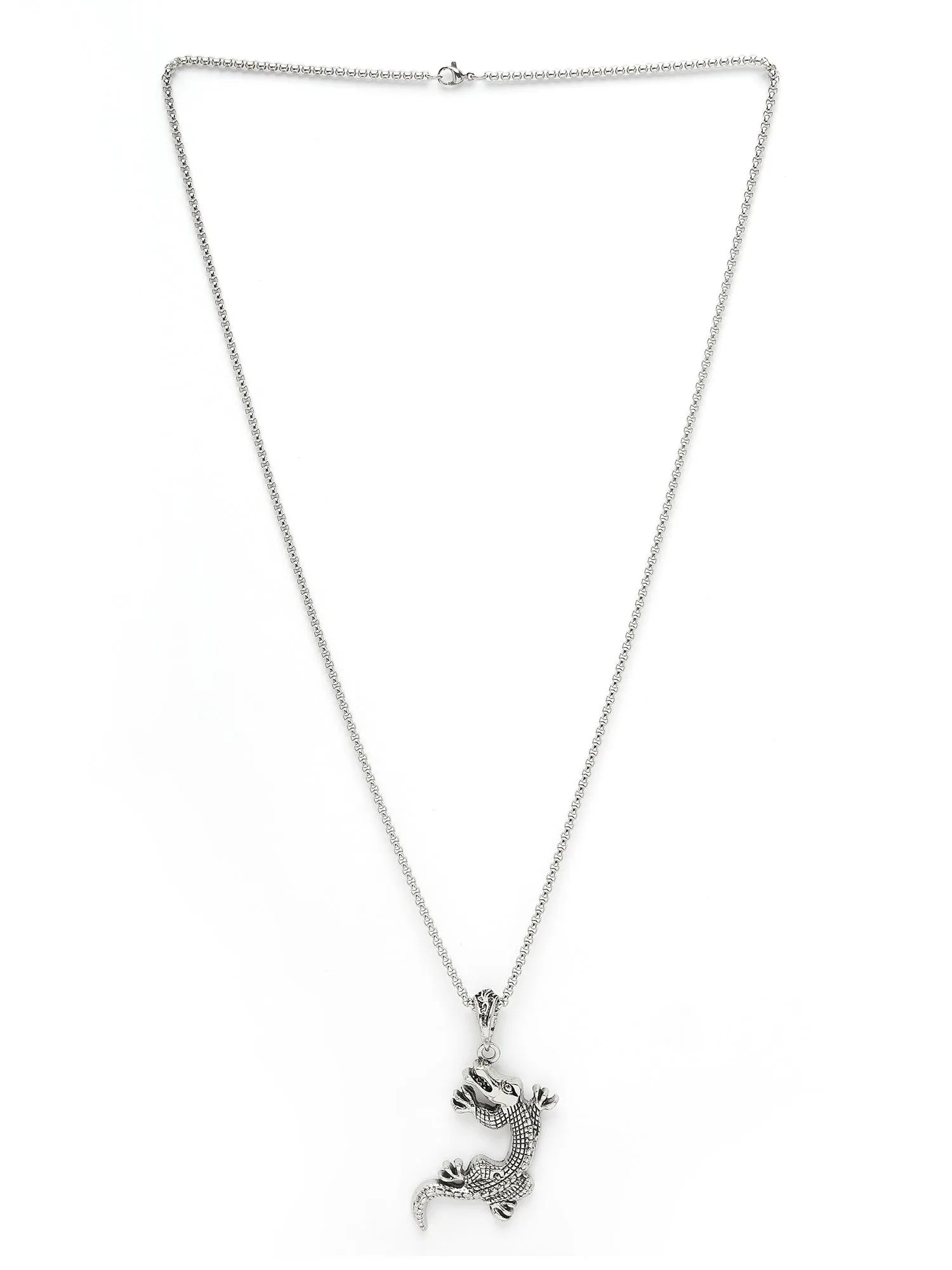 Bohey by KARATCART Silver Plated Alligator Metal Chain Pendant for Men