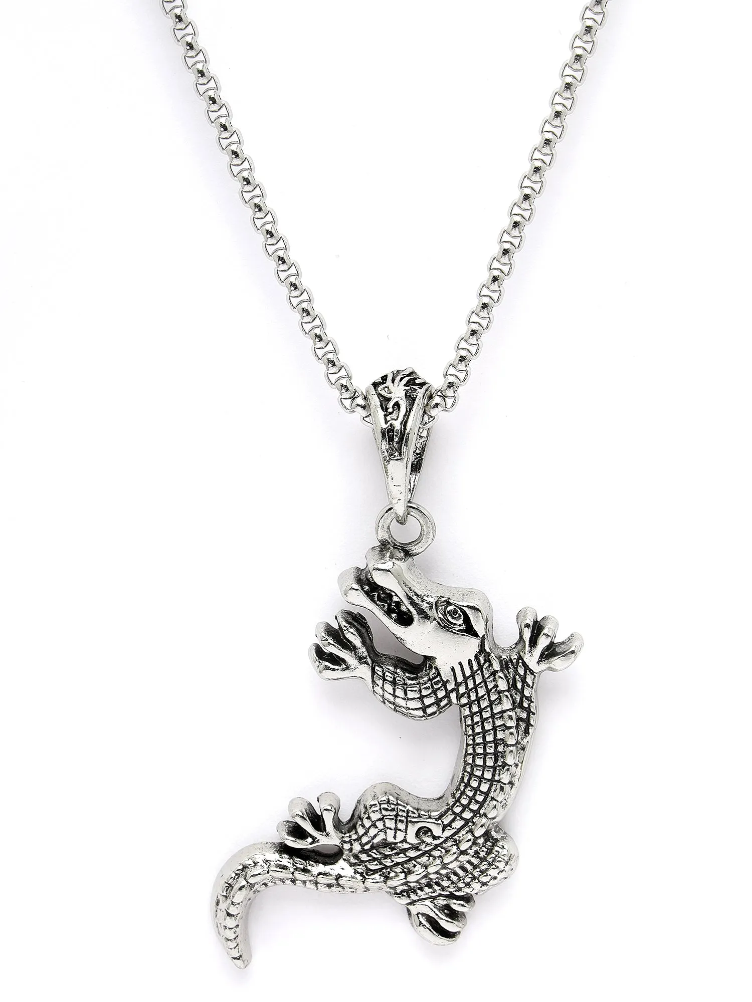 Bohey by KARATCART Silver Plated Alligator Metal Chain Pendant for Men