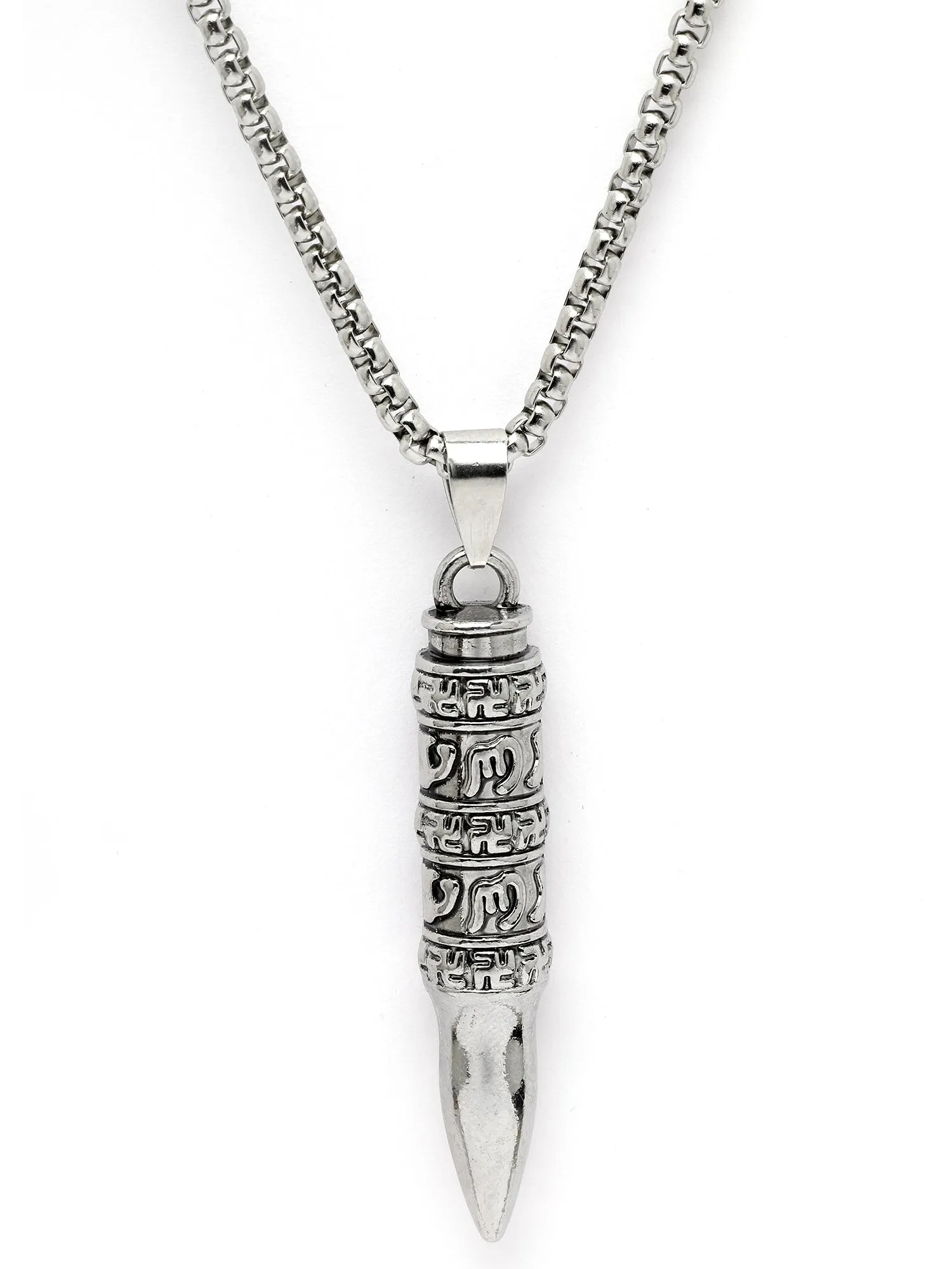 Bohey by KARATCART Silver Plated Carved Bullet Metal Chain Pendant for Men