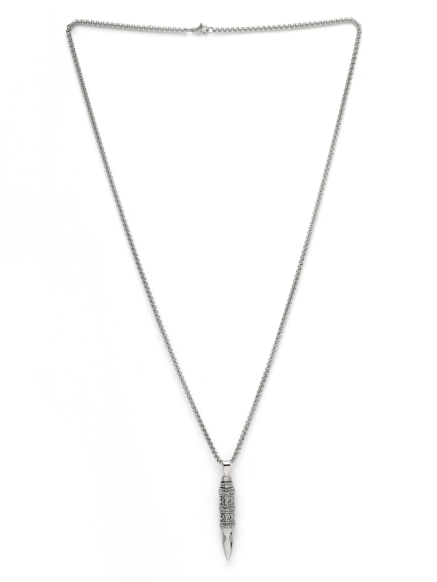 Bohey by KARATCART Silver Plated Carved Bullet Metal Chain Pendant for Men