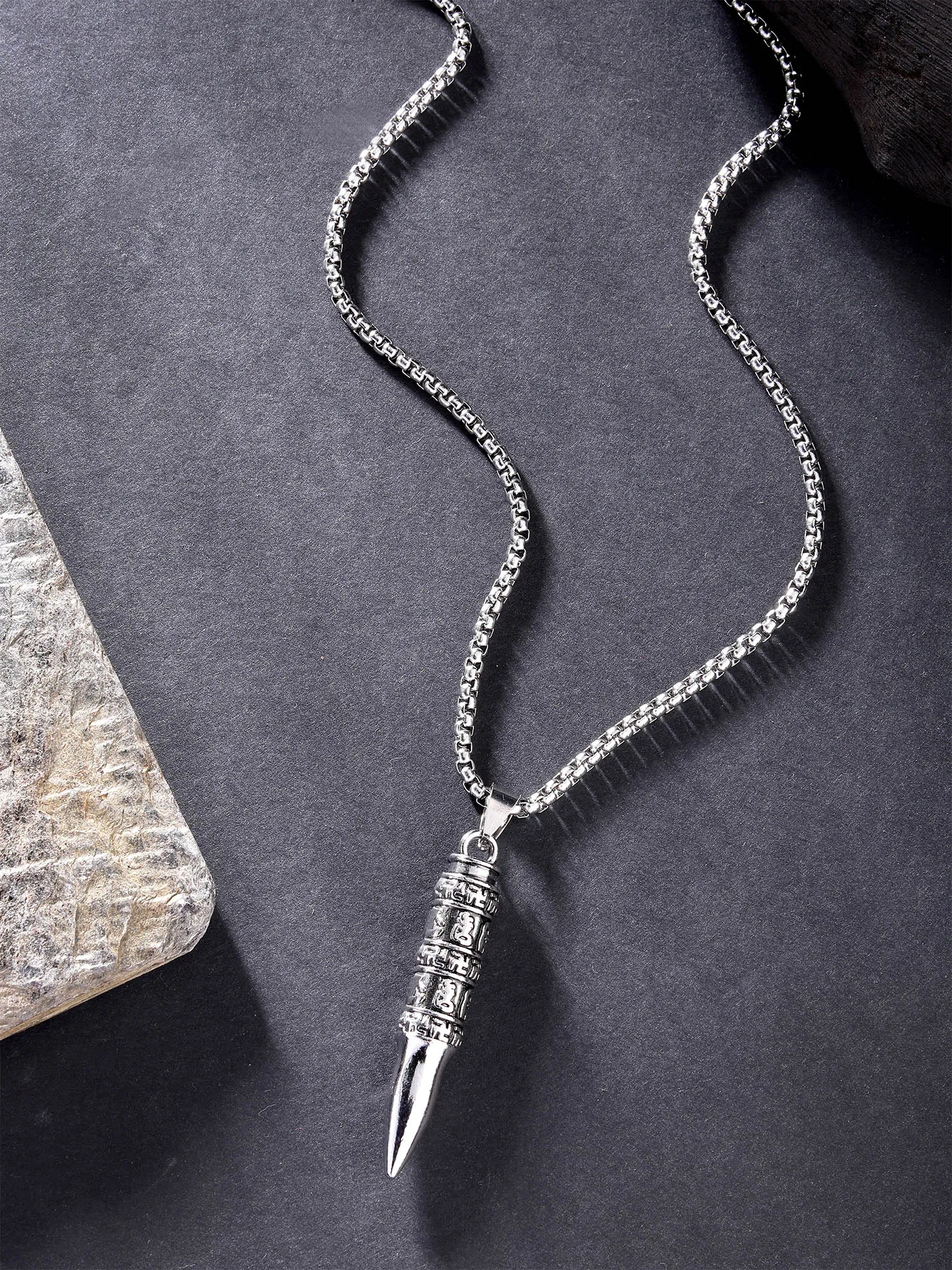 Bohey by KARATCART Silver Plated Carved Bullet Metal Chain Pendant for Men