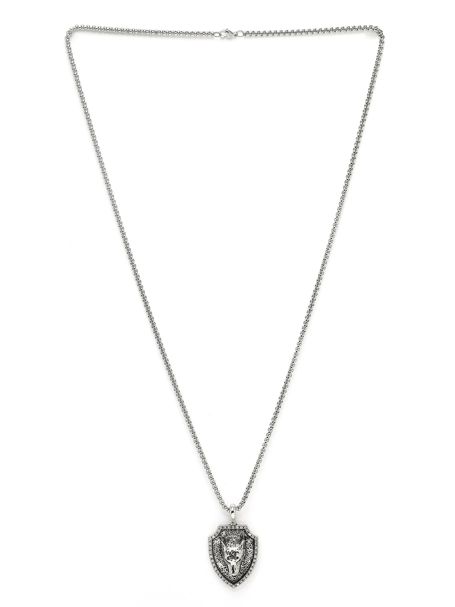 Bohey by KARATCART Silver Plated Wolf Metal Chain Pendant for Men