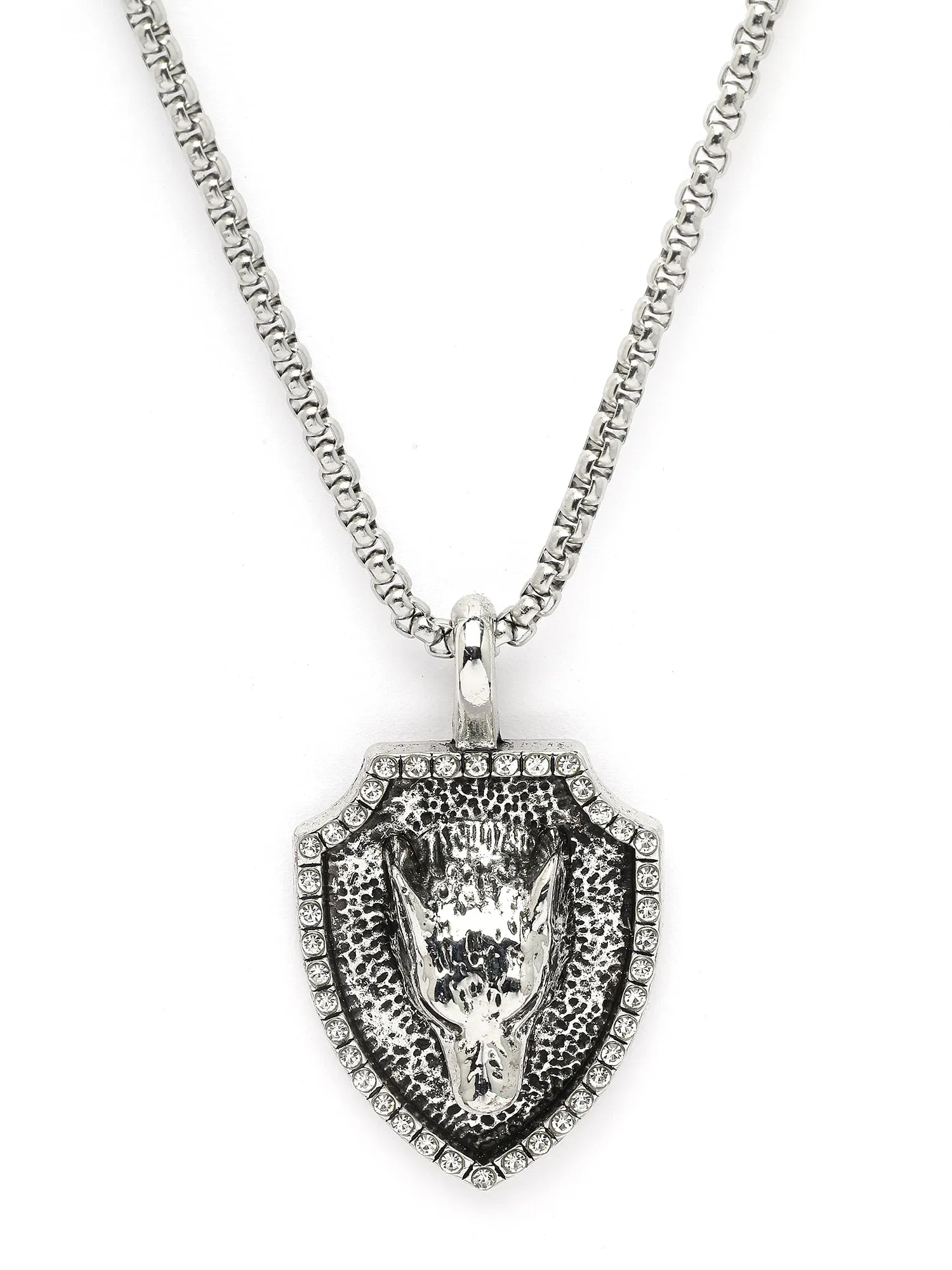 Bohey by KARATCART Silver Plated Wolf Metal Chain Pendant for Men