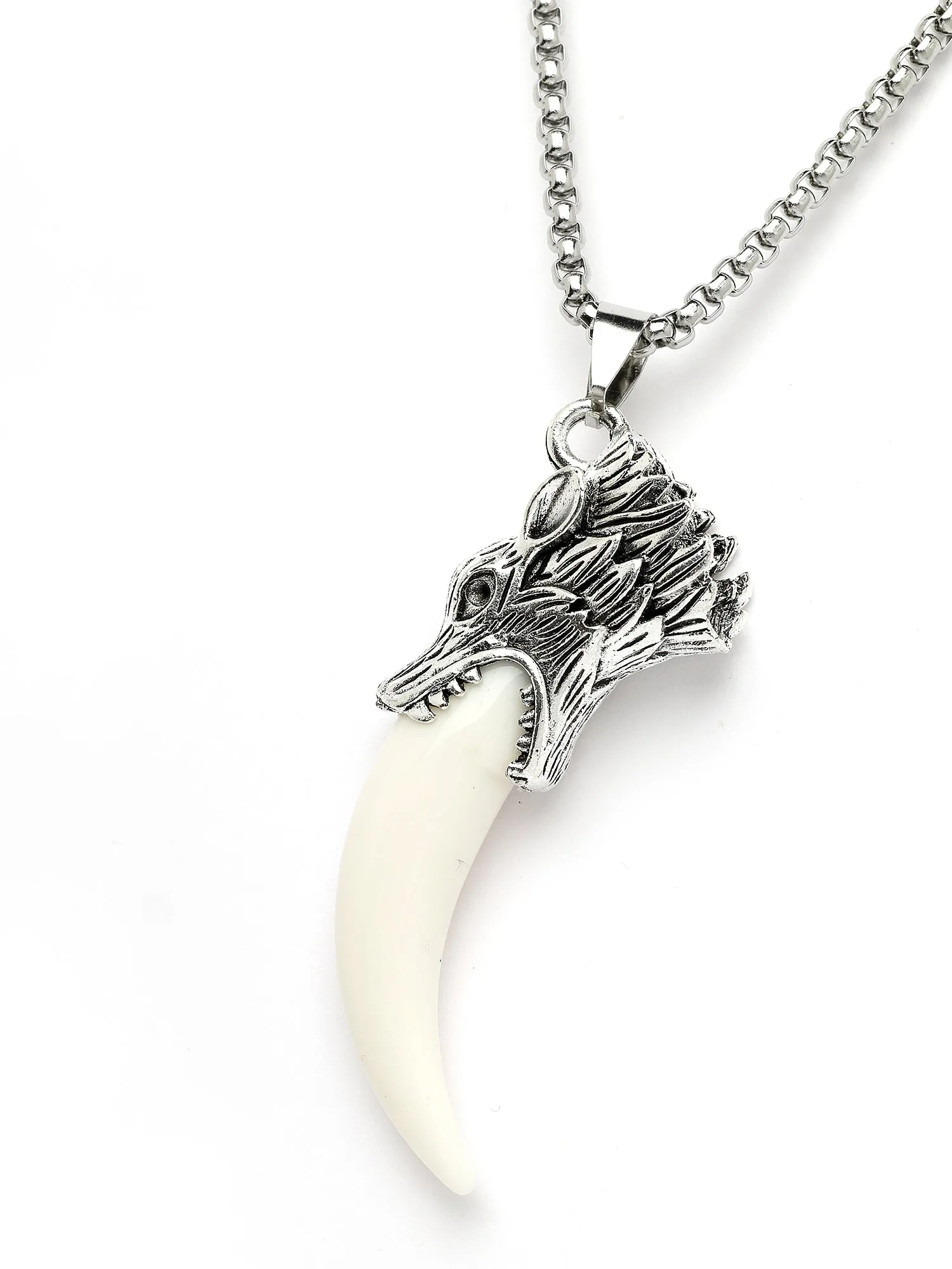 Bohey by KARATCART Silver Plated Wolf Tooth Metal Chain Pendant for Men