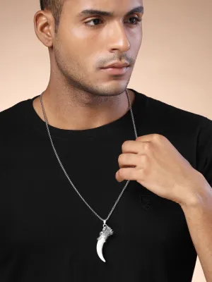 Bohey by KARATCART Silver Plated Wolf Tooth Metal Chain Pendant for Men