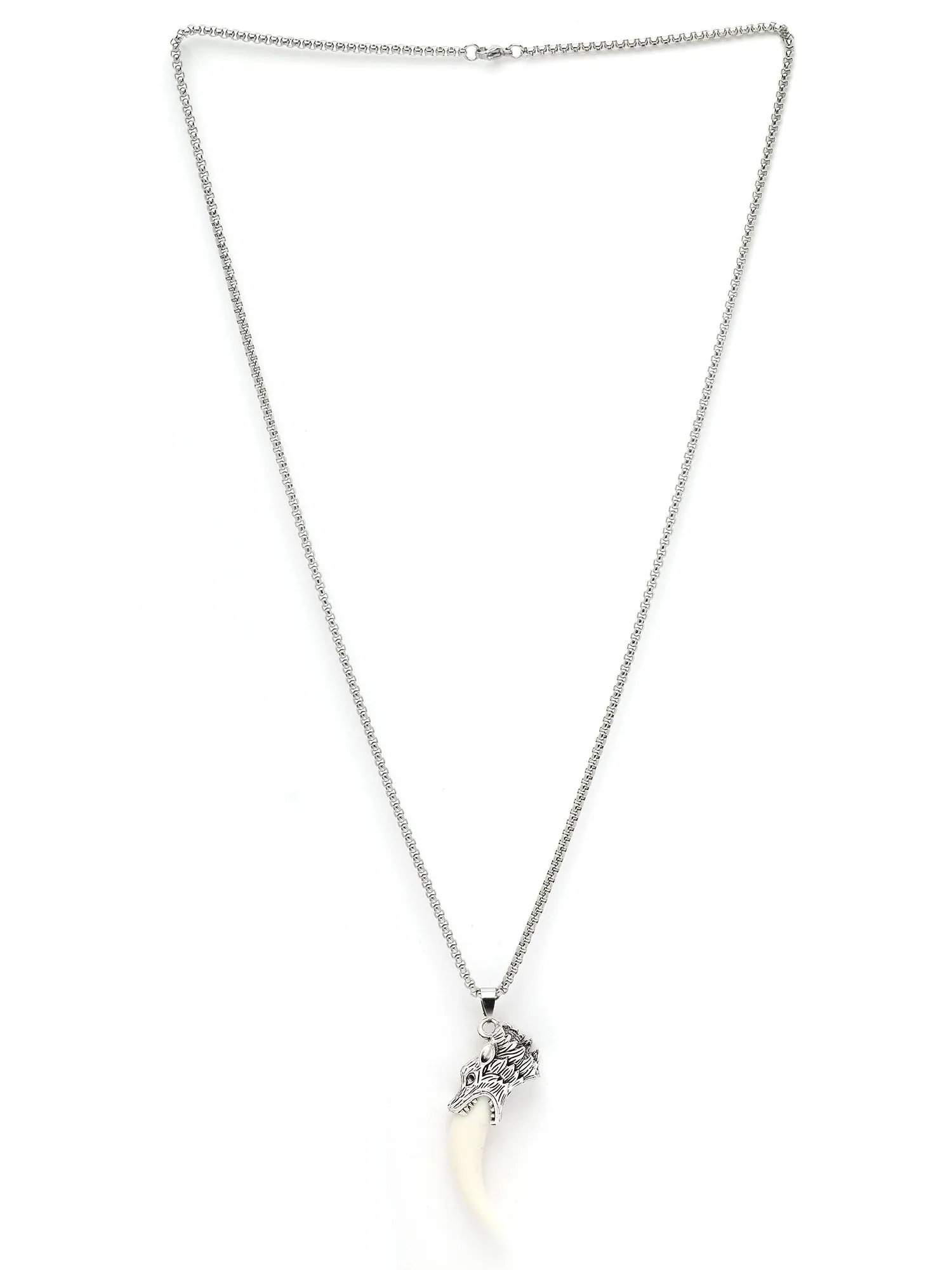 Bohey by KARATCART Silver Plated Wolf Tooth Metal Chain Pendant for Men
