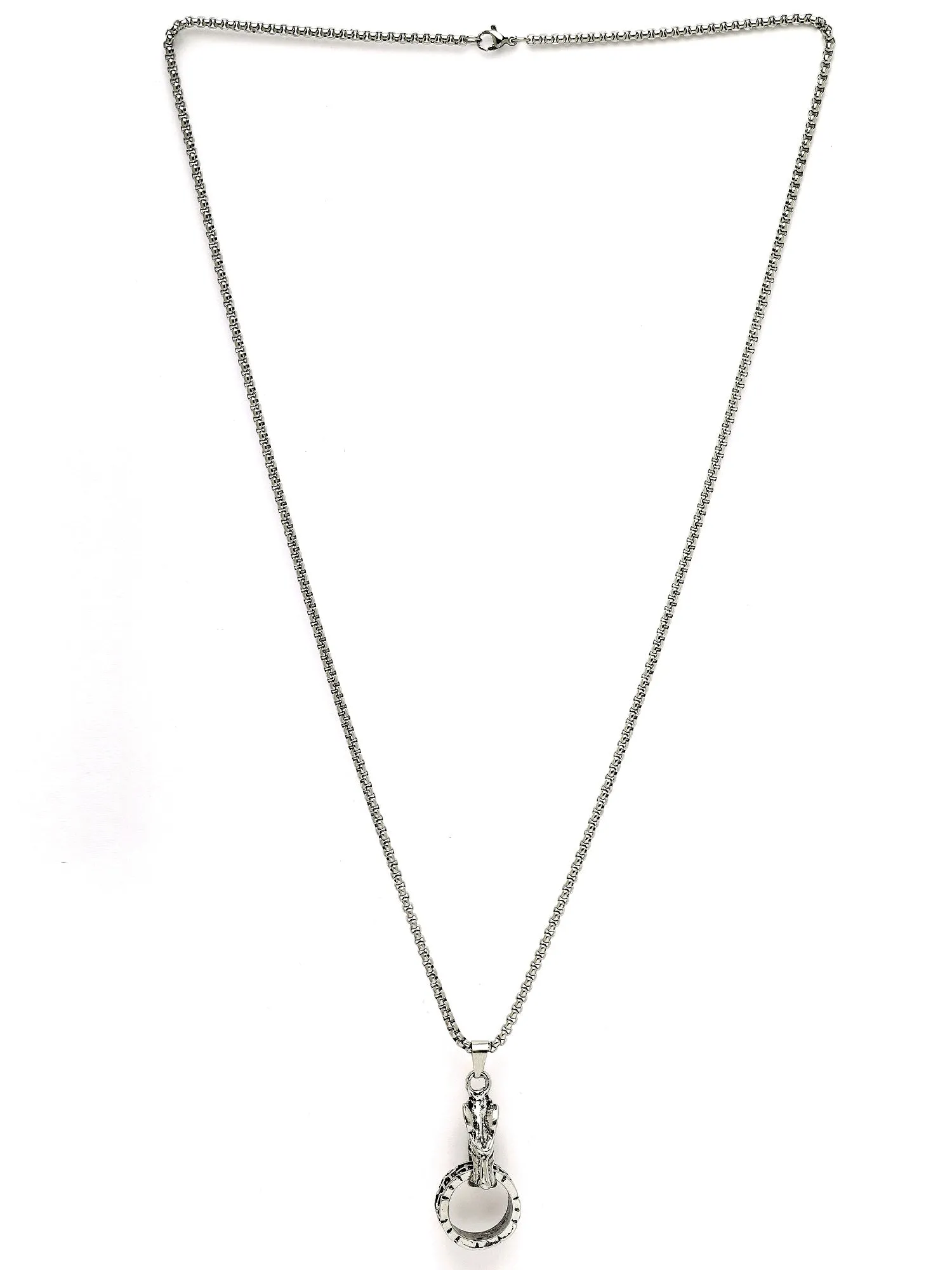Bohey by KARATCART Silver Plated Wolf with Ring Metal Chain Pendant for Men