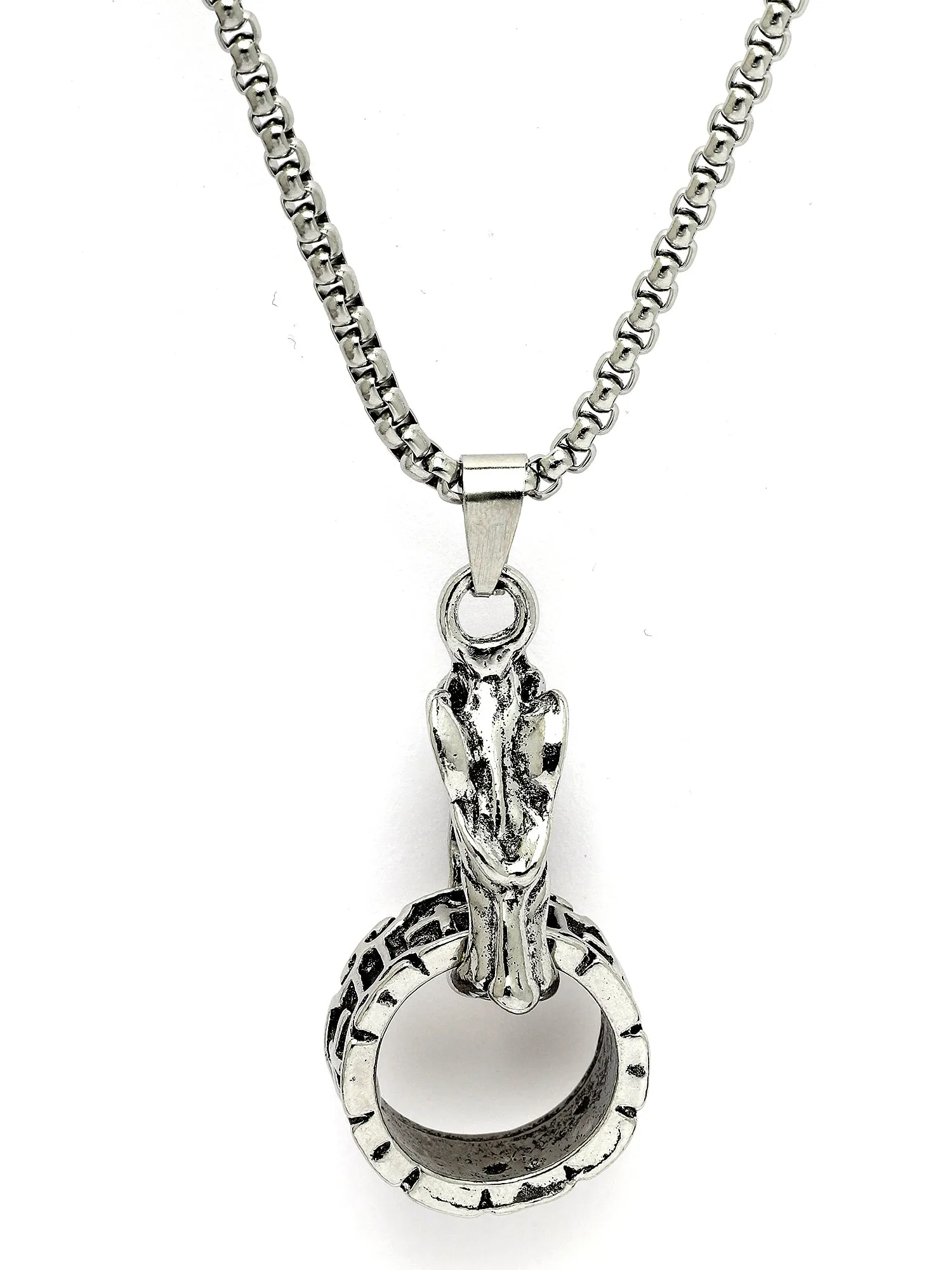 Bohey by KARATCART Silver Plated Wolf with Ring Metal Chain Pendant for Men