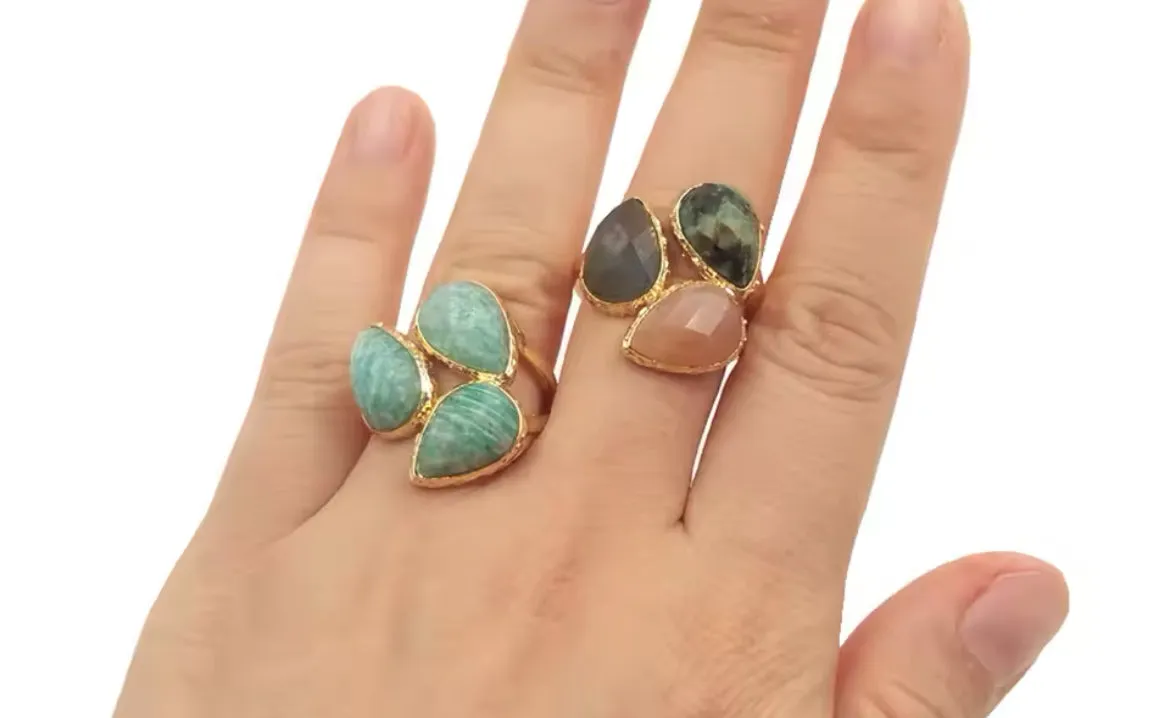 Boho & Mala Crystal Quartz Stone Gold Ring (adjustable)