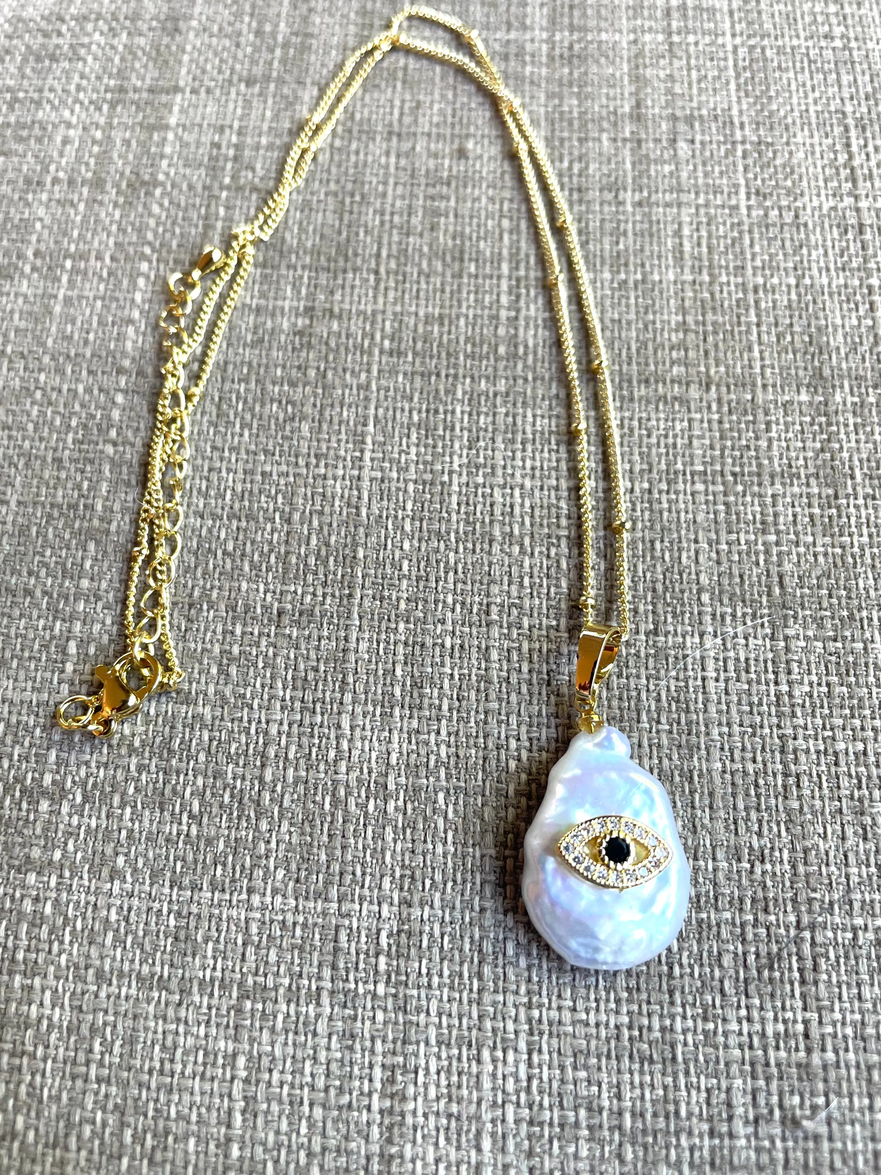 Boho & Mala Freshwater Pearl Evil Eye Necklace PN10017
