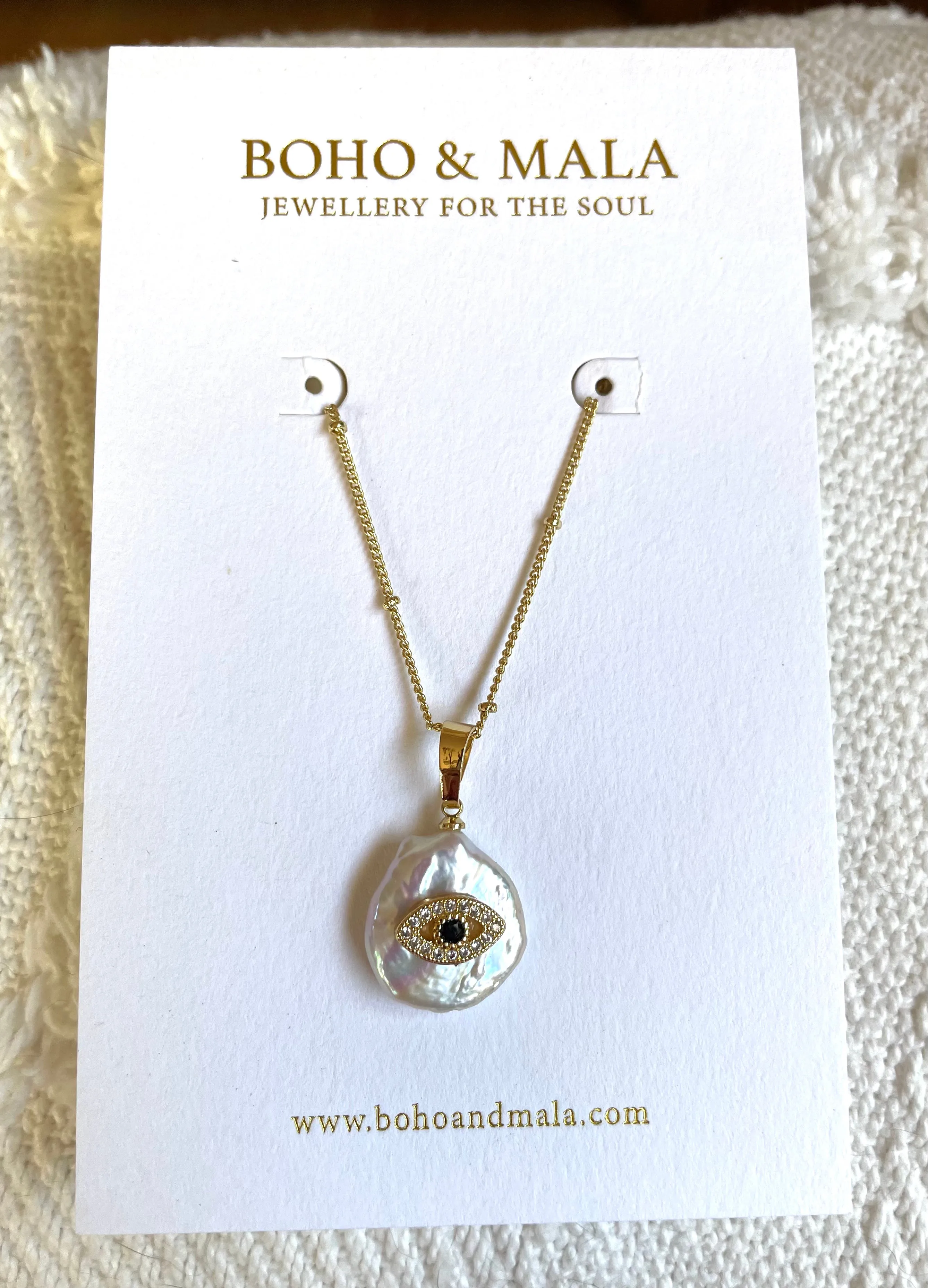 Boho & Mala Freshwater Pearl Evil Eye Necklace PN10017