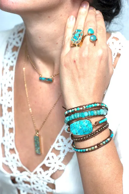 Boho & Mala Grand Turquoise Gold Ring R1081