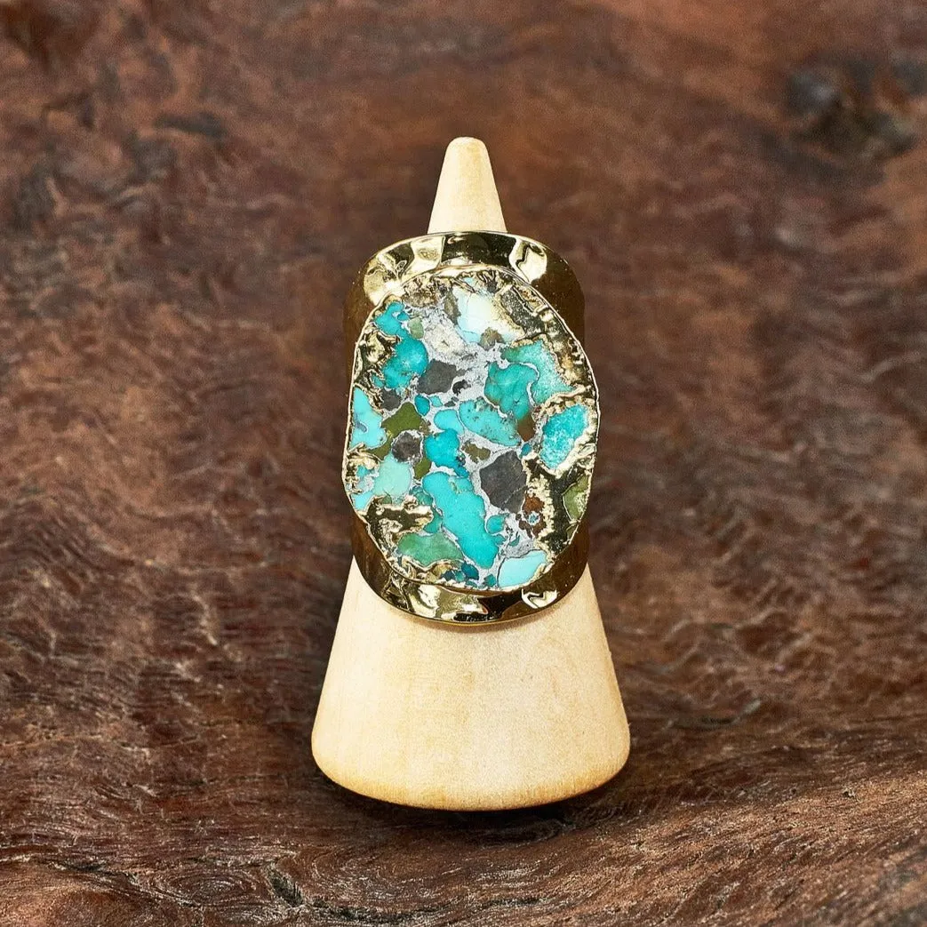 Boho & Mala Grand Turquoise Gold Ring R1081