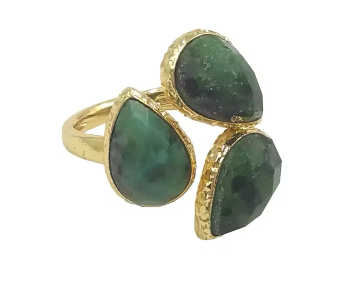 Boho & Mala Natural Amazonite Stone Gold Ring (adjustable)