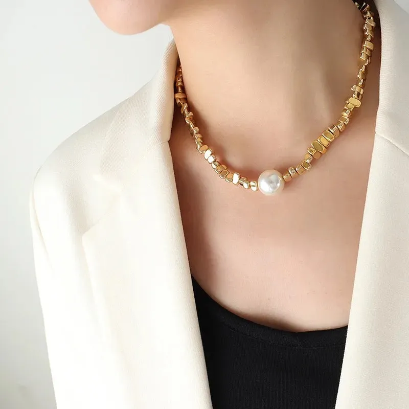 Boho & Mala Stainless Steel Pearl Gold Plated Necklace