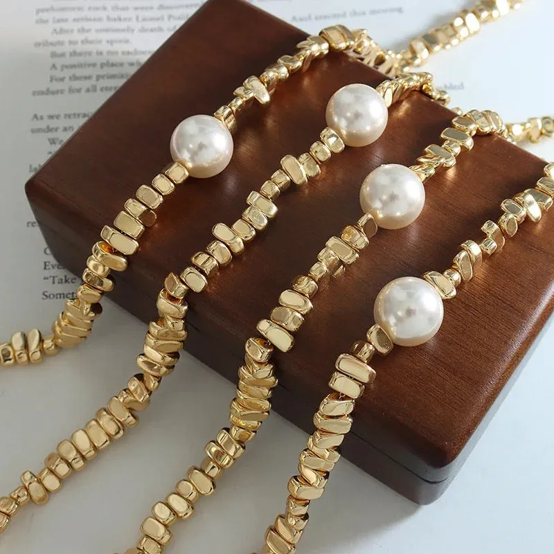 Boho & Mala Stainless Steel Pearl Gold Plated Necklace