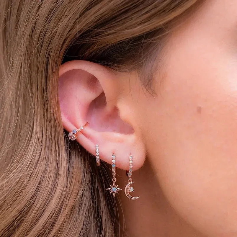 Boho & Mala Star & Moon Opal Huggies 18k Gold Plated Hoop Earring
