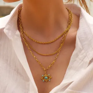 Boho & Mala Triple Eye Stainless Steel/18k Gold Plated Necklace