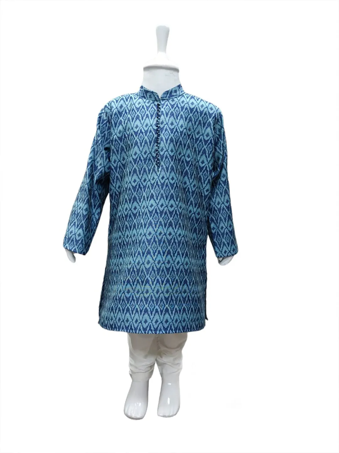 Boys Silk Printed Kurta Set in Abstract Pattern