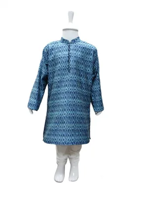 Boys Silk Printed Kurta Set in Abstract Pattern