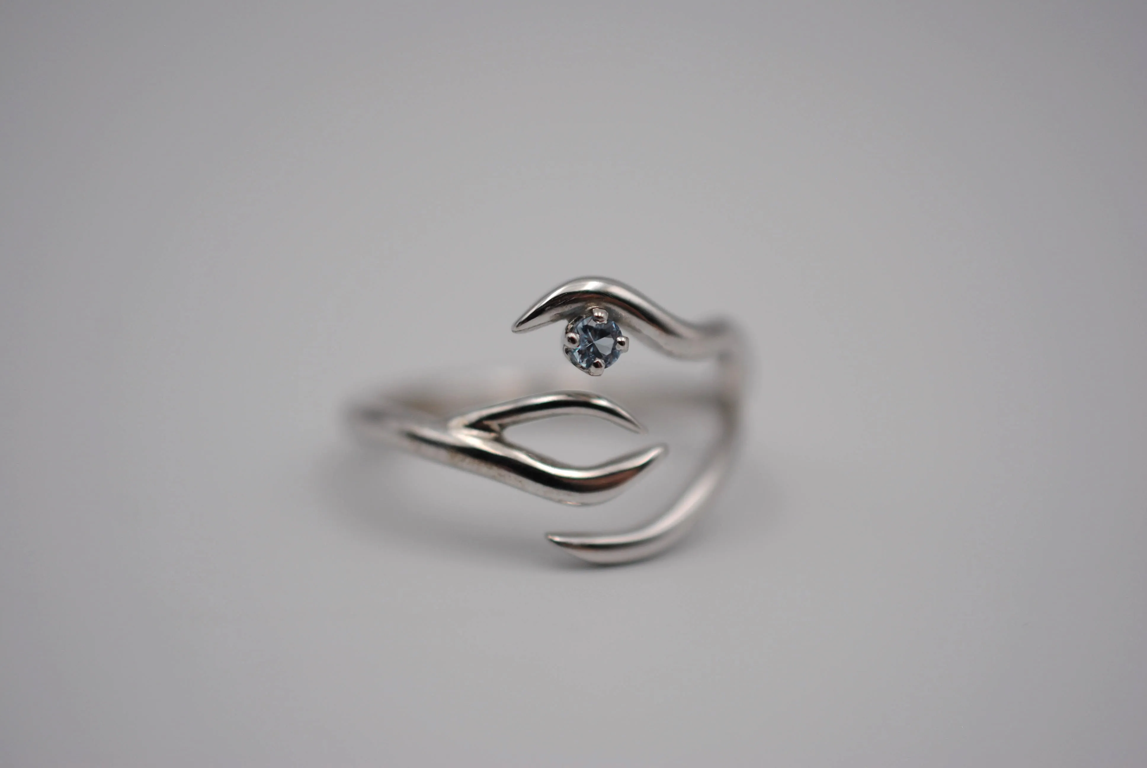 Branch Rhodium Roots Ring with Blue Zircon Gemstone