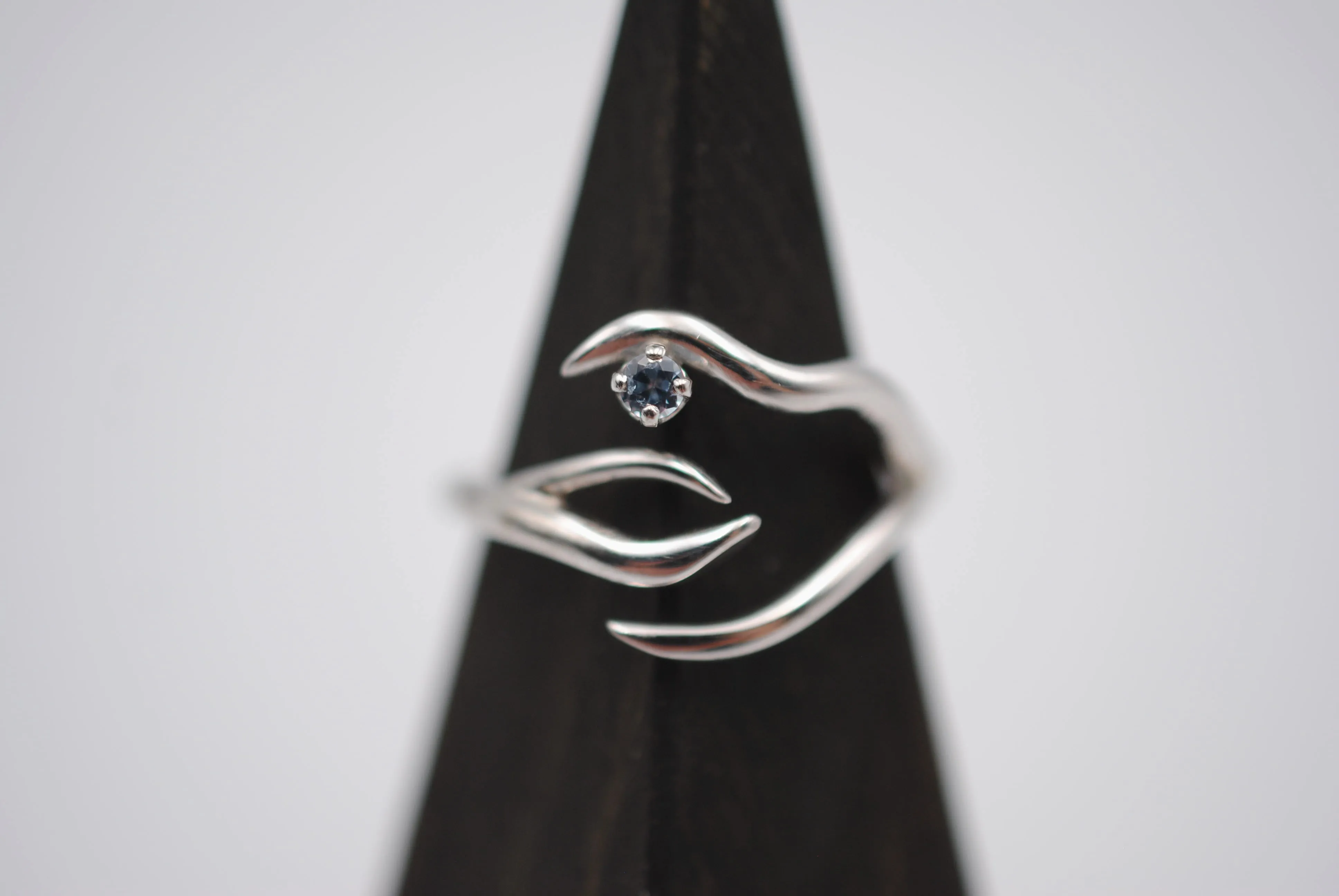 Branch Rhodium Roots Ring with Blue Zircon Gemstone