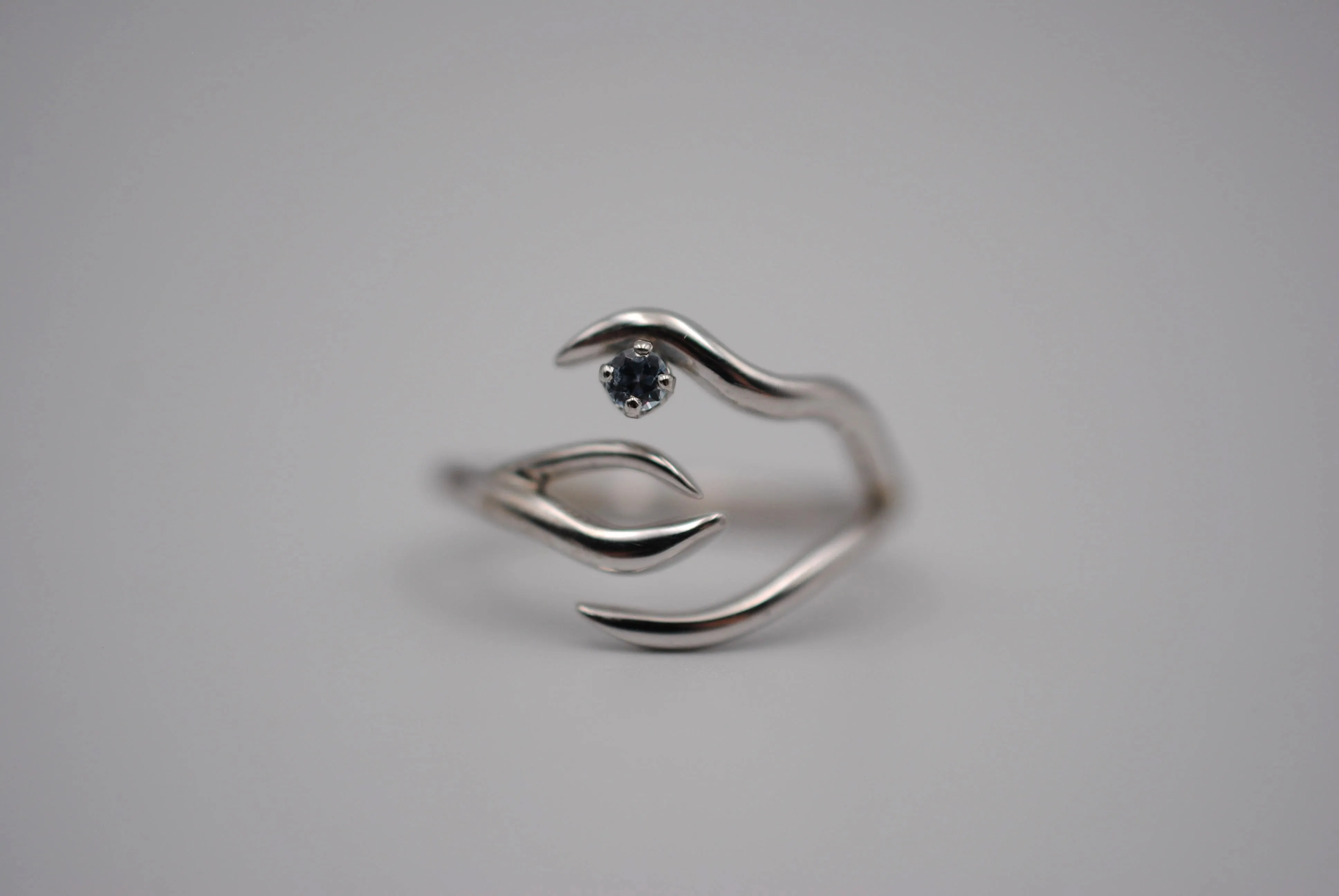 Branch Rhodium Roots Ring with Blue Zircon Gemstone