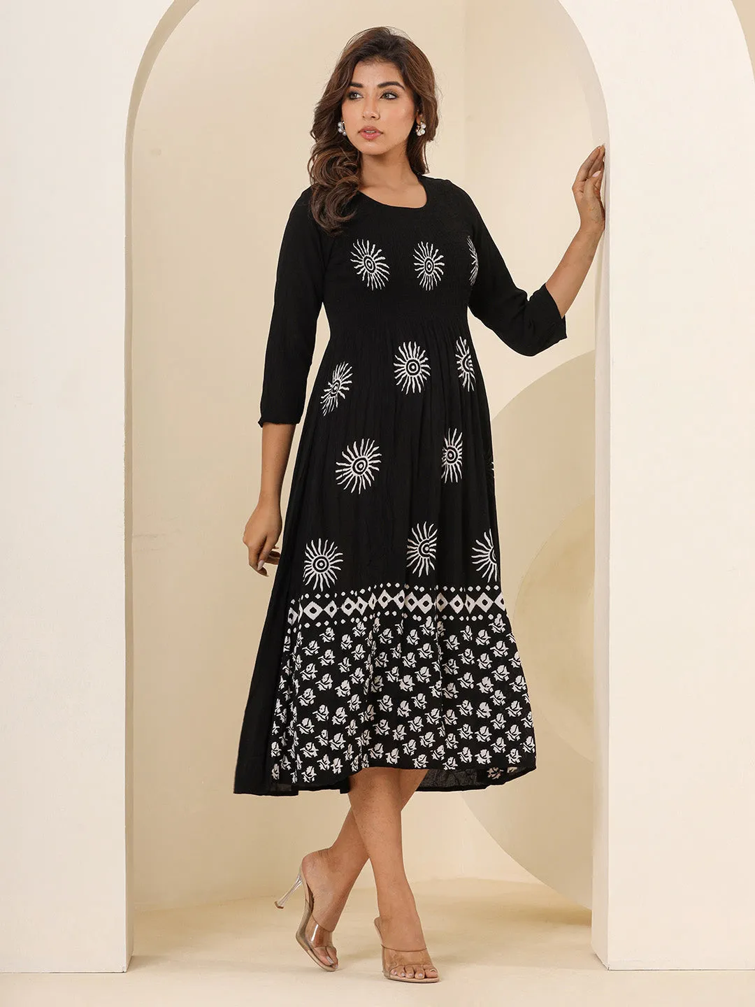 Buy Black Comfort Fit Rayon Ethnic Dress for Women Online - Zola