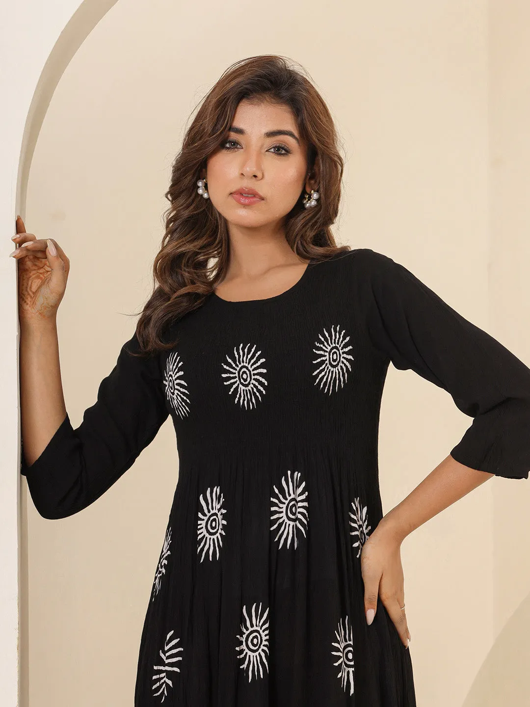 Buy Black Comfort Fit Rayon Ethnic Dress for Women Online - Zola