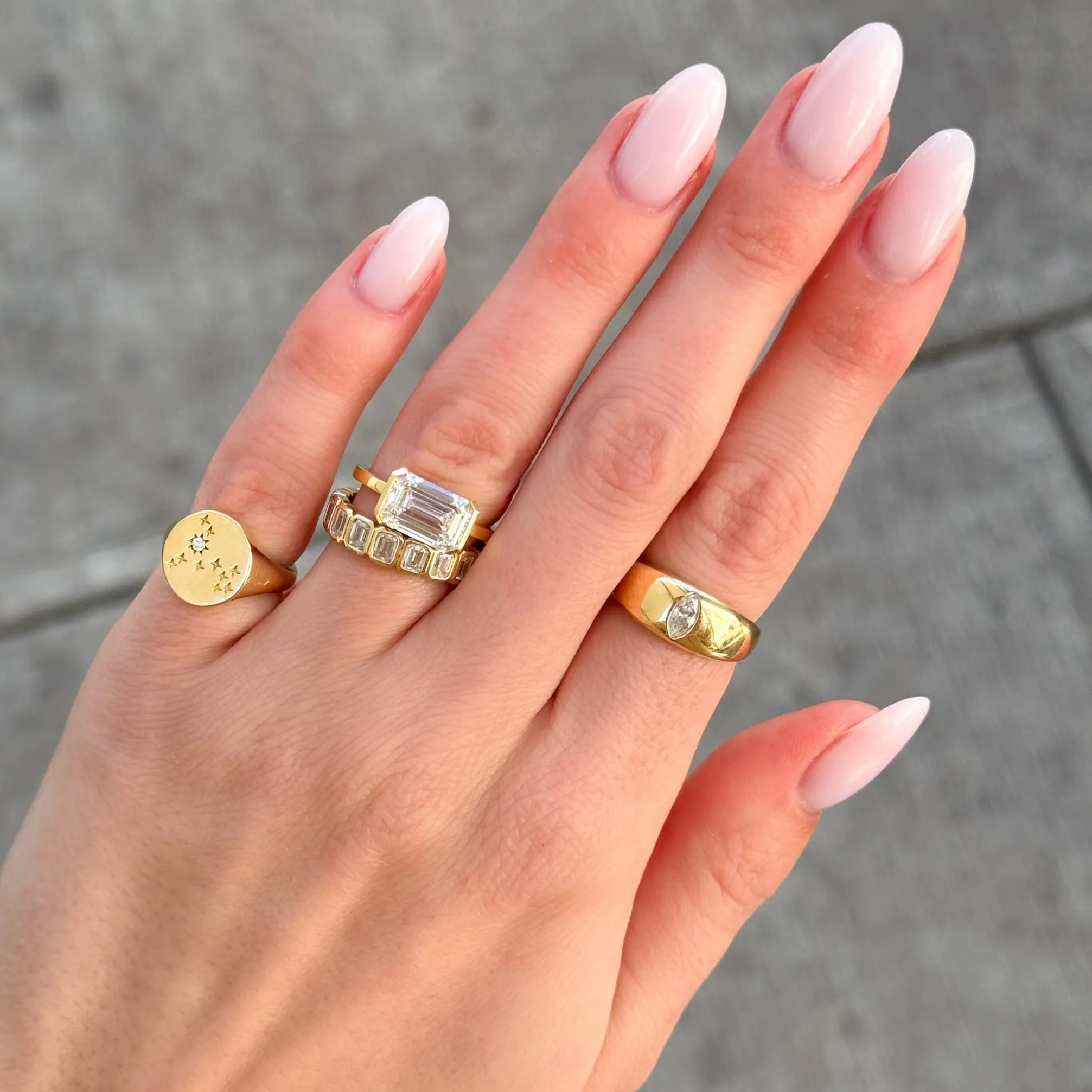 Chunky Burnished Ring with an Oval Cut
