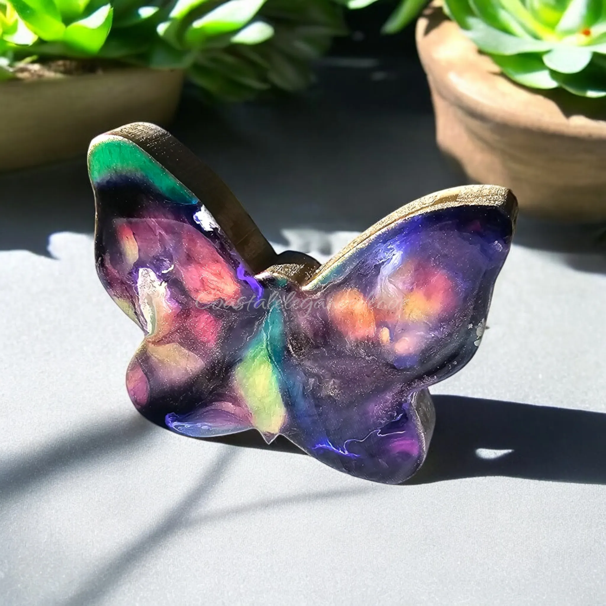 Chunky Wood Colorful Butterfly Tabletop Decoration Figurine Handmade