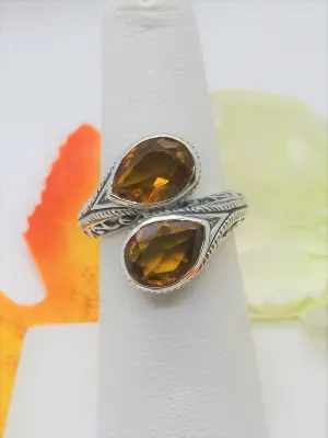 Citrine Ring, Teardrop Swirl Snake Eye, Art Deco Jewelry #D221