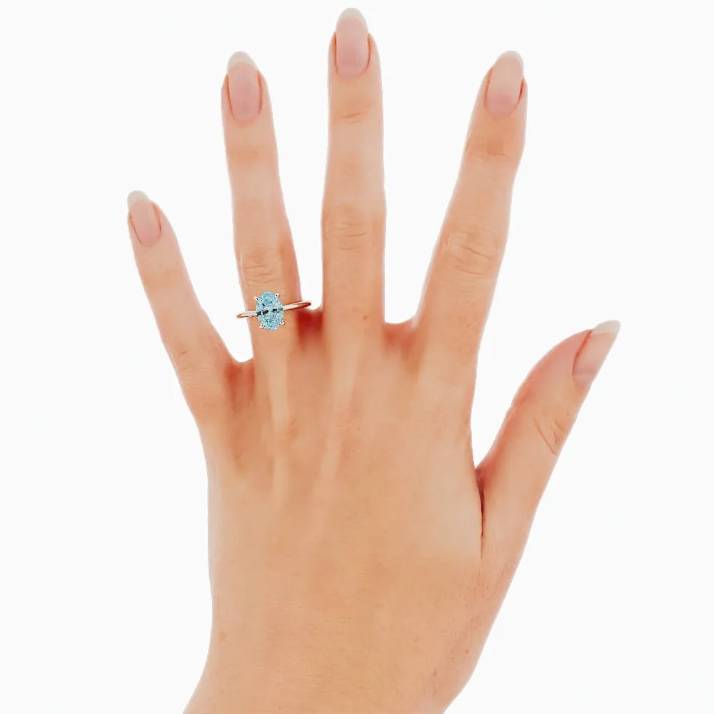 Classic Oval Aquamarine Solitaire Enagement Ring