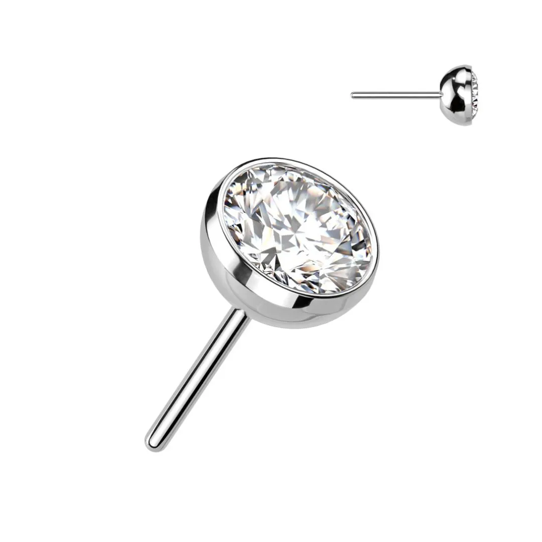 Classic Titanium Threadless Flat Back Round Bezel CZ Earring