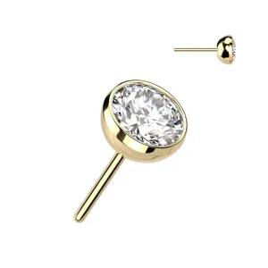 Classic Titanium Threadless Flat Back Round Bezel CZ Earring