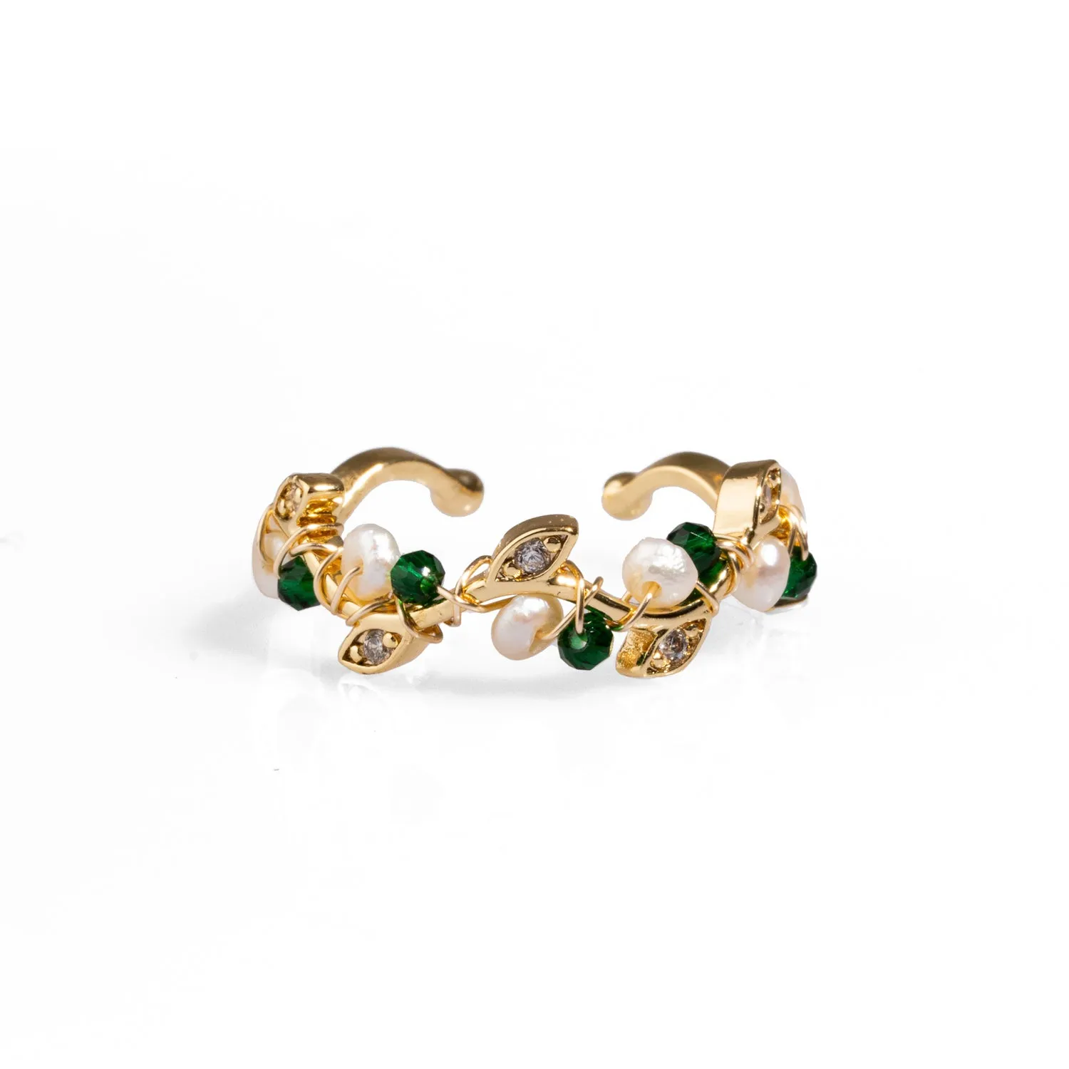 Cleopatra Pearl & Jade Floral Minimalist Dainty Ring
