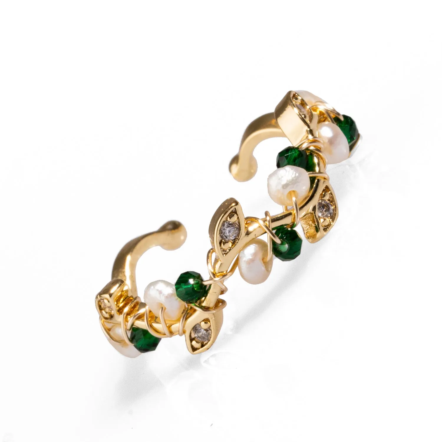 Cleopatra Pearl & Jade Floral Minimalist Dainty Ring
