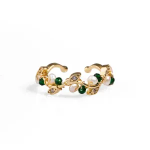 Cleopatra Pearl & Jade Floral Minimalist Dainty Ring