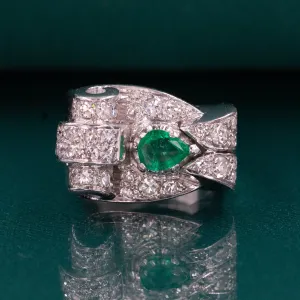Colombian Emerald & Diamond Retro Ring