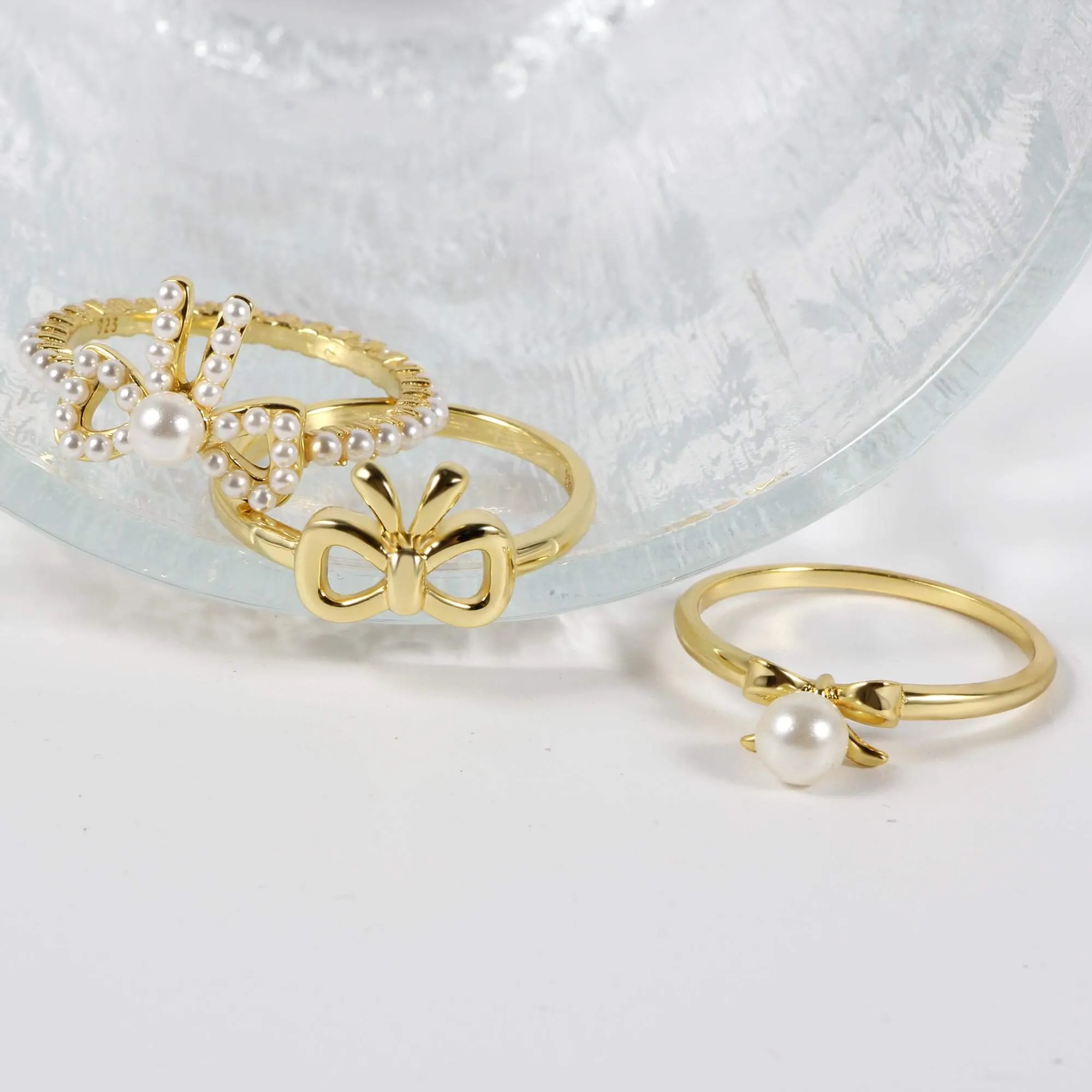 Coquette Charm Classic Gold Bow Ring Bracelet Necklace Chic Hoop Earrings Set by Katie