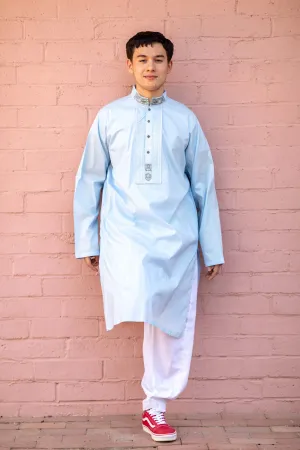 Cotton Embroidered Kurta-Shirt - Blue Color