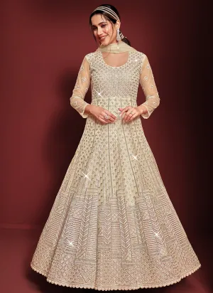 Cream Beige Sequence Embroidery Festive Anarkali Gown