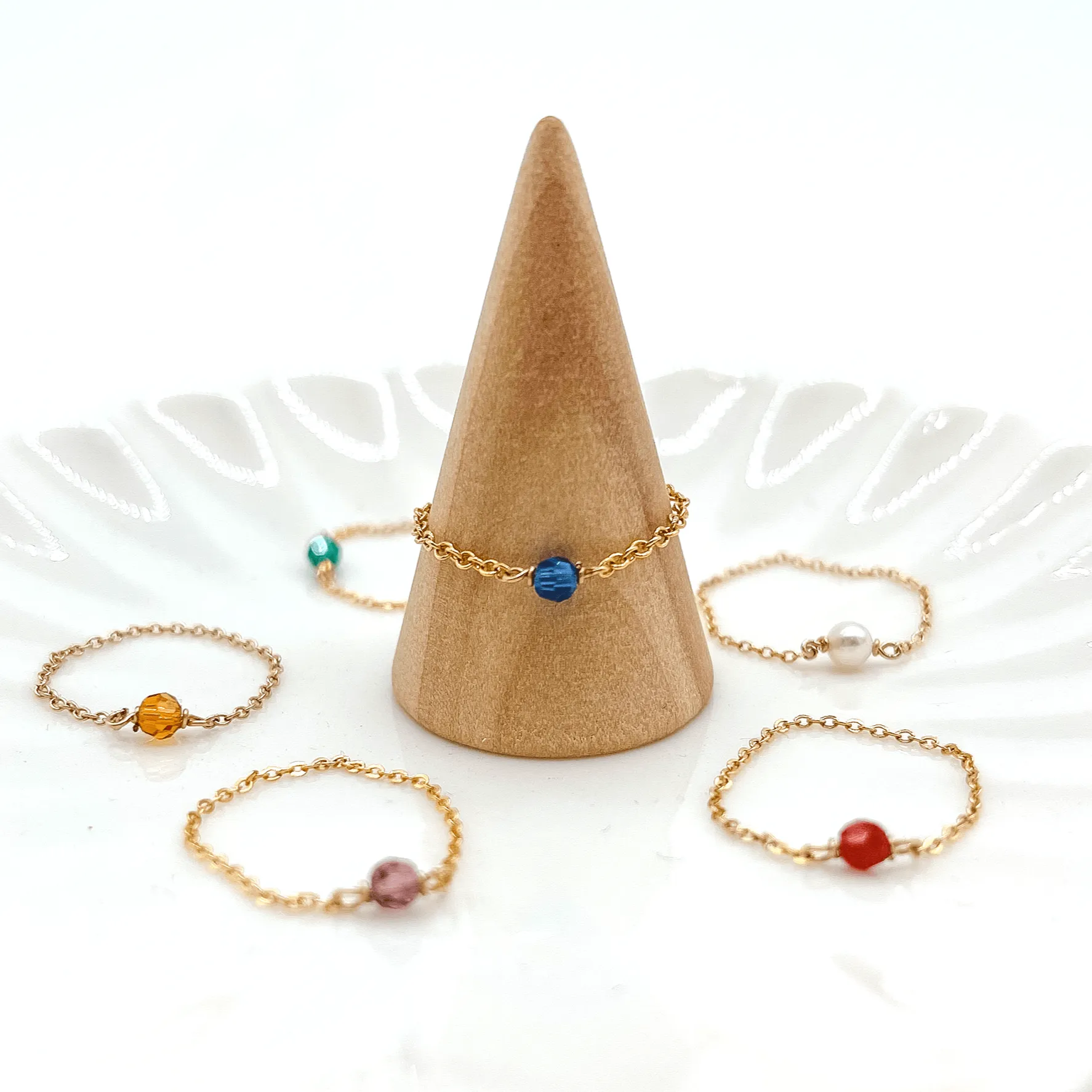 Crystal Chain Ring - 14k Gold Filled